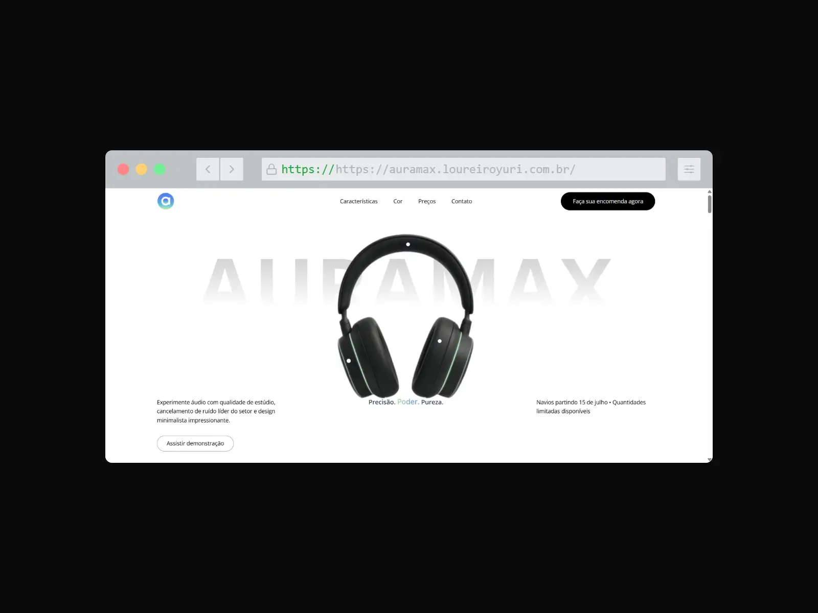 Auramax — Landing premium de produto com WordPress + custom code.